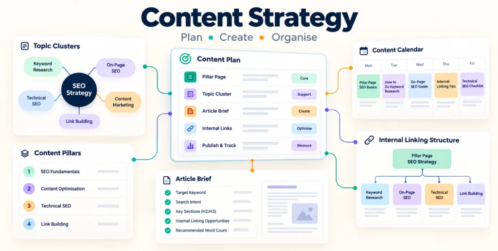 LOCORA Patna SEO content strategy using topic clusters, content planning and internal linking