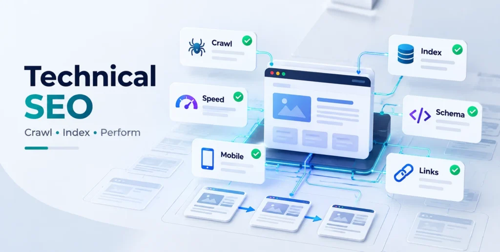 LOCORA Patna Technical SEO covering crawling, indexing, speed, schema, mobile usability and links