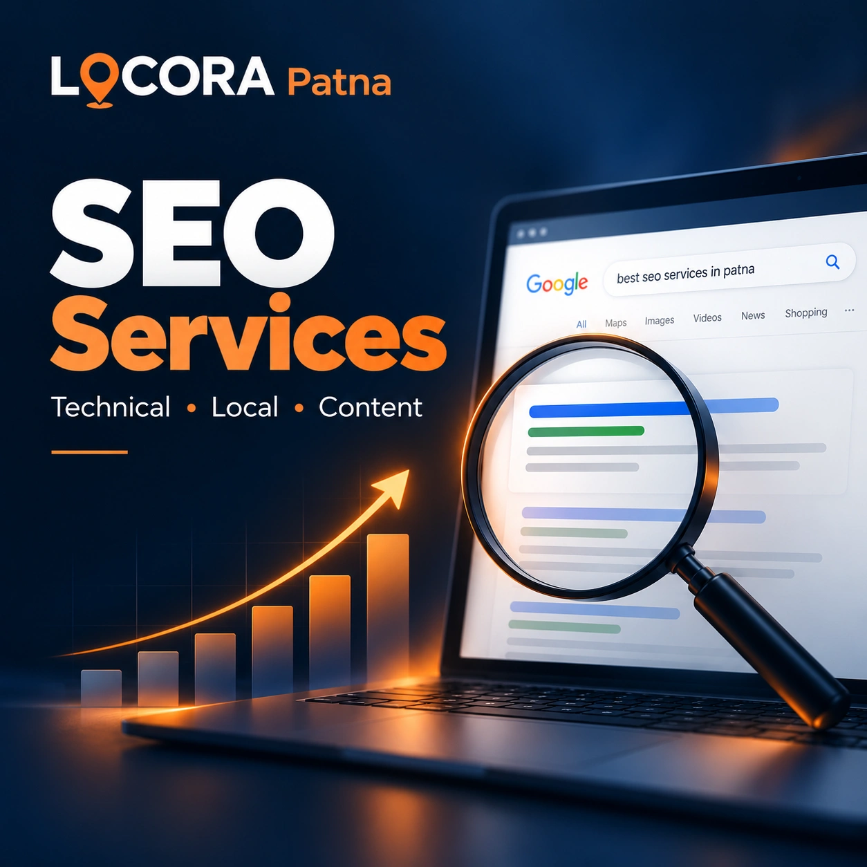 LOCORA Patna SEO services banner for search visibility, local SEO and website growth